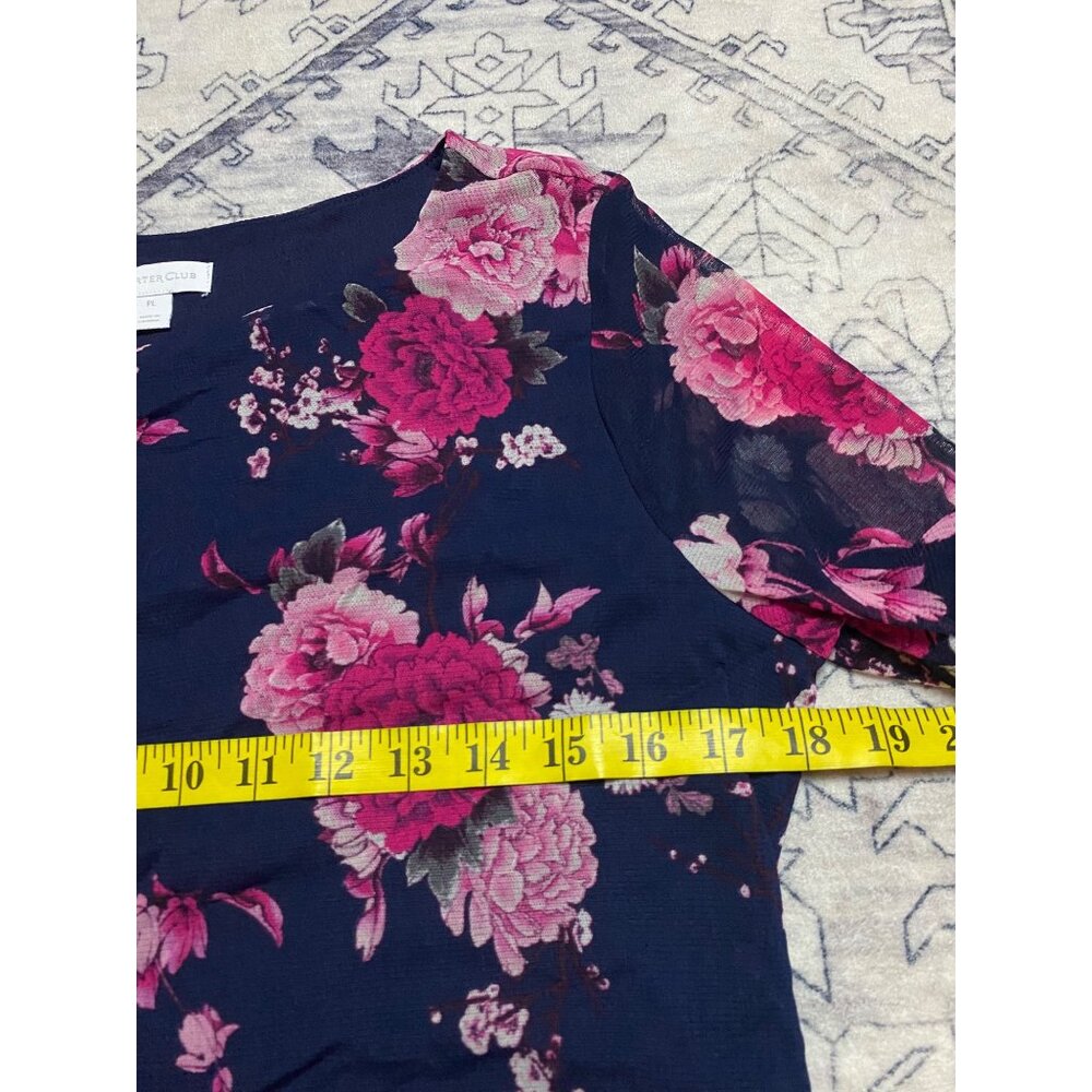 Charter Club Womens Floral Print Navy Pink Sheer Sleeve Blouse Size Petite Large - Picture 5 of 7